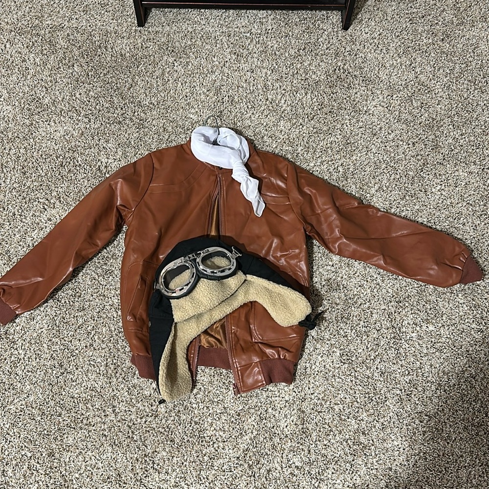 Amelia Erhart pilot girl boy 10/12 aviator goggles hat faux leather jacket